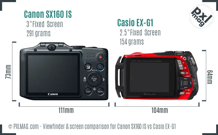 Canon SX160 IS vs Casio EX-G1 Screen and Viewfinder comparison