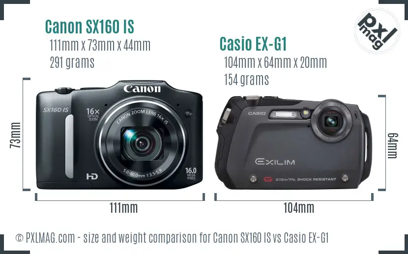Canon SX160 IS vs Casio EX-G1 size comparison