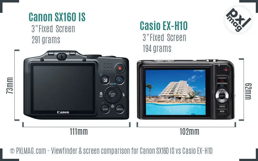 Canon SX160 IS vs Casio EX-H10 Screen and Viewfinder comparison