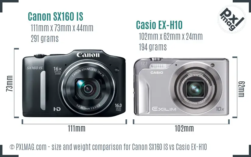 Canon SX160 IS vs Casio EX-H10 size comparison