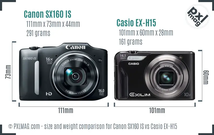 Canon SX160 IS vs Casio EX-H15 size comparison