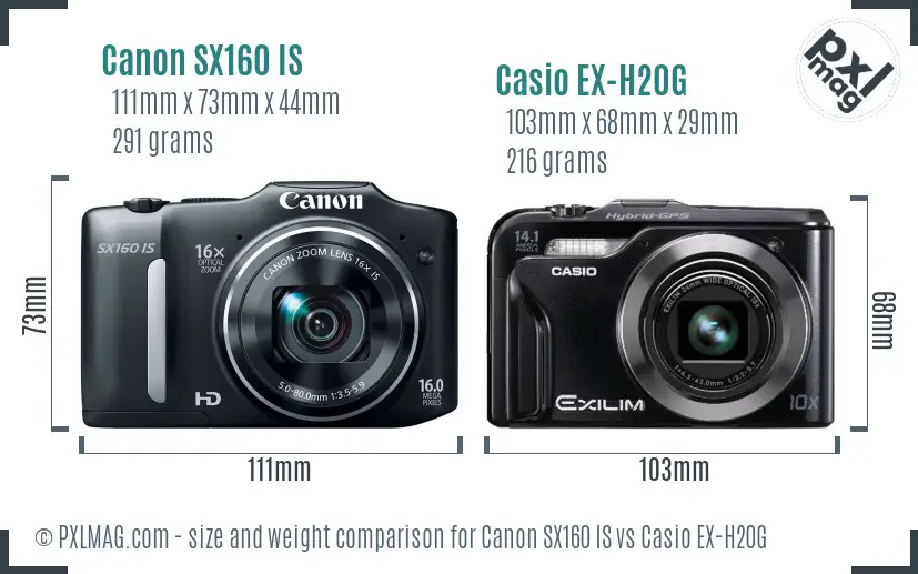 Canon SX160 IS vs Casio EX-H20G size comparison