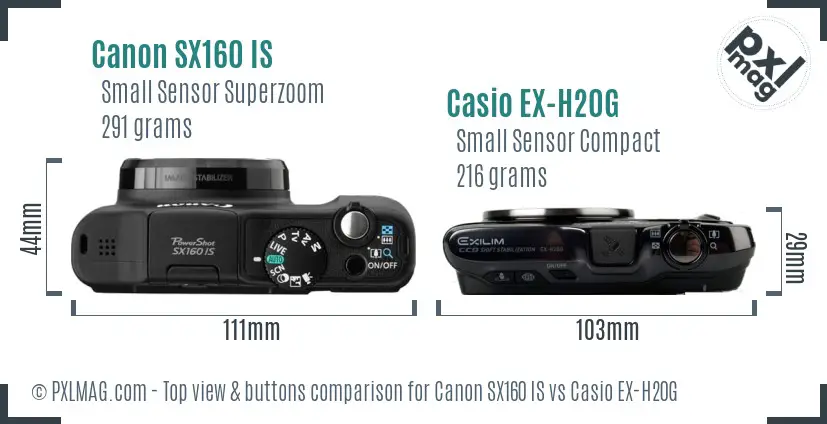 Canon SX160 IS vs Casio EX-H20G top view buttons comparison