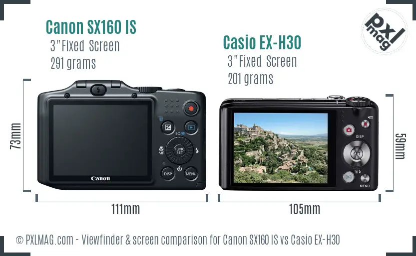 Canon SX160 IS vs Casio EX-H30 Screen and Viewfinder comparison