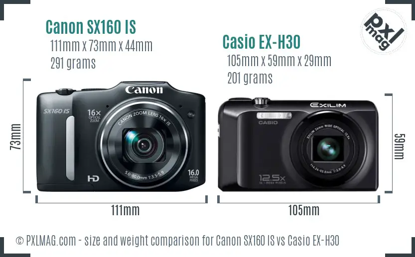 Canon SX160 IS vs Casio EX-H30 size comparison