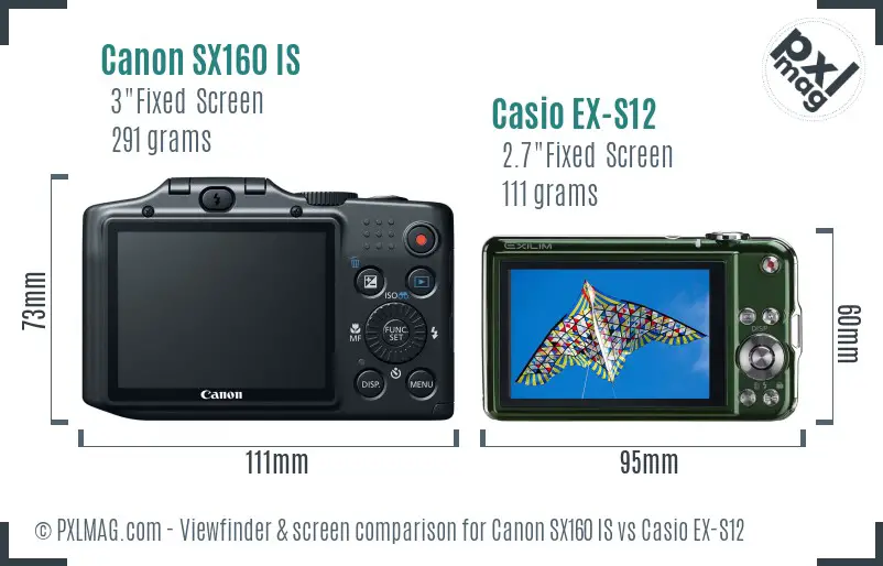 Canon SX160 IS vs Casio EX-S12 Screen and Viewfinder comparison