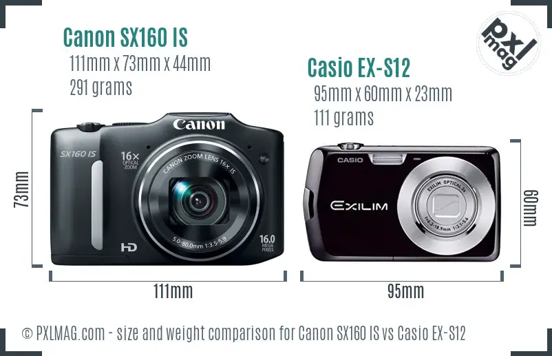 Canon SX160 IS vs Casio EX-S12 size comparison