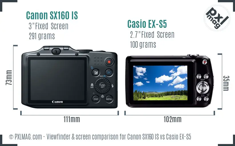 Canon SX160 IS vs Casio EX-S5 Screen and Viewfinder comparison Canon SX160 IS vs Casio EX-S5 Screen and Viewfinder comparison
