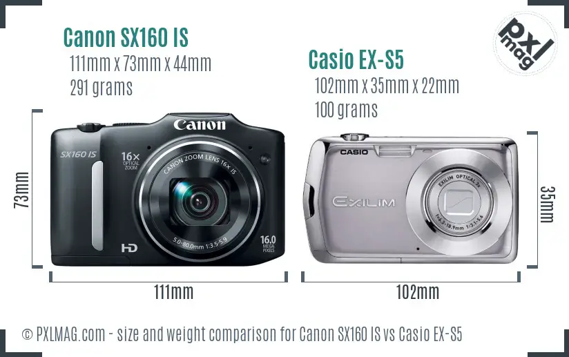 Canon SX160 IS vs Casio EX-S5 size comparison Canon SX160 IS vs Casio EX-S5 size comparison
