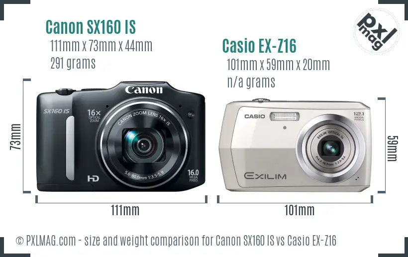 Canon SX160 IS vs Casio EX-Z16 size comparison