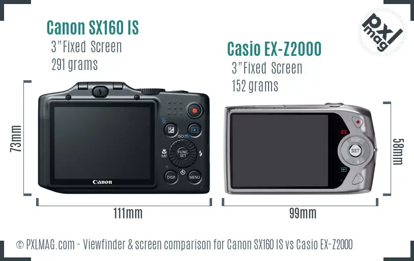 Canon SX160 IS vs Casio EX-Z2000 Screen and Viewfinder comparison