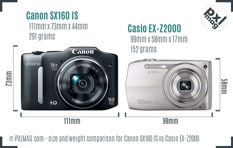 Canon SX160 IS vs Casio EX-Z2000 size comparison