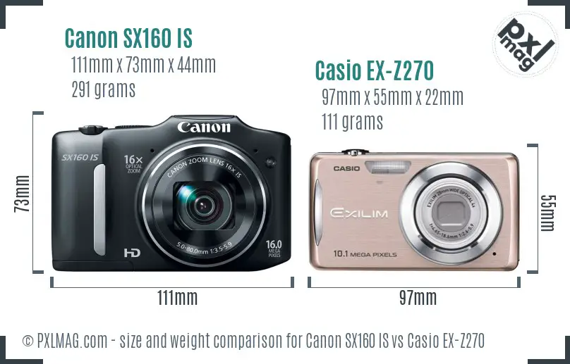 Canon SX160 IS vs Casio EX-Z270 size comparison
