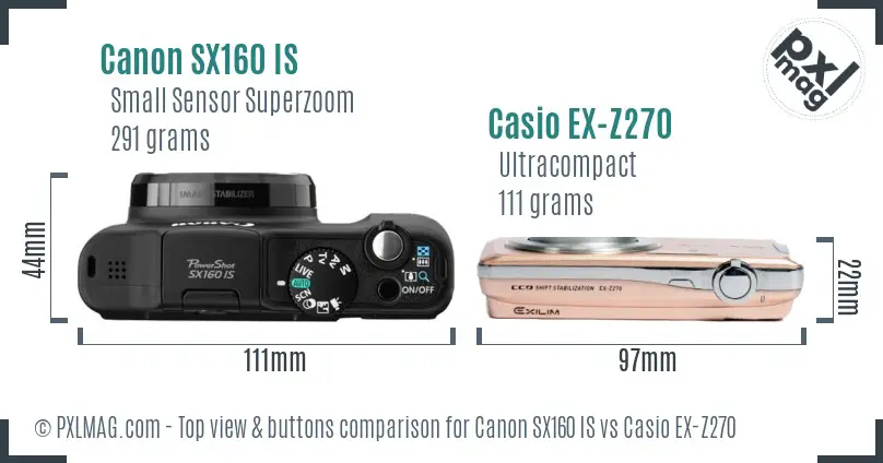 Canon SX160 IS vs Casio EX-Z270 top view buttons comparison