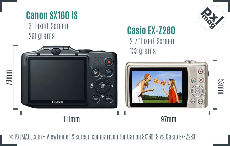 Canon SX160 IS vs Casio EX-Z280 Screen and Viewfinder comparison