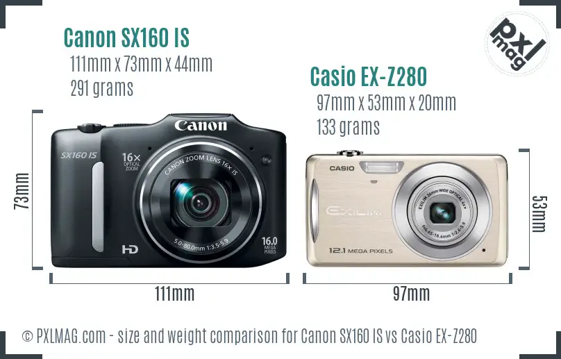 Canon SX160 IS vs Casio EX-Z280 size comparison