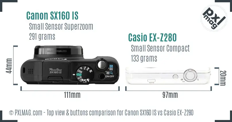 Canon SX160 IS vs Casio EX-Z280 top view buttons comparison