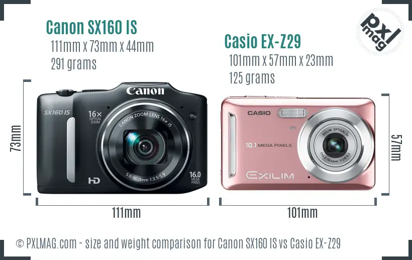 Canon SX160 IS vs Casio EX-Z29 size comparison