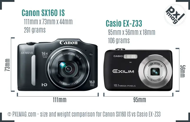 Canon SX160 IS vs Casio EX-Z33 size comparison