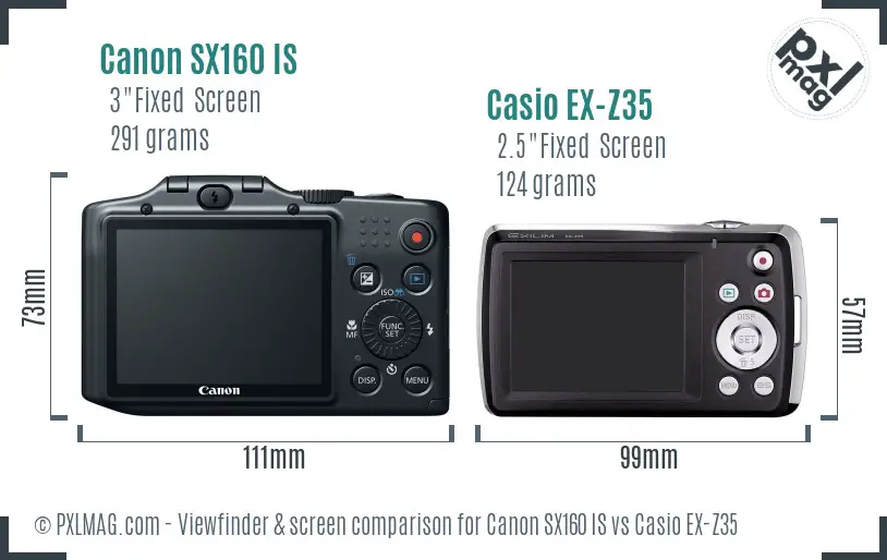 Canon SX160 IS vs Casio EX-Z35 Screen and Viewfinder comparison