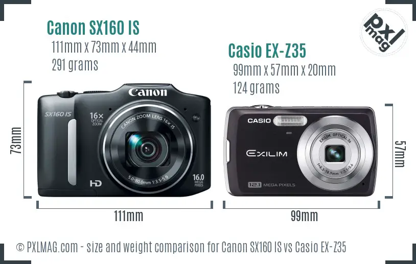 Canon SX160 IS vs Casio EX-Z35 size comparison