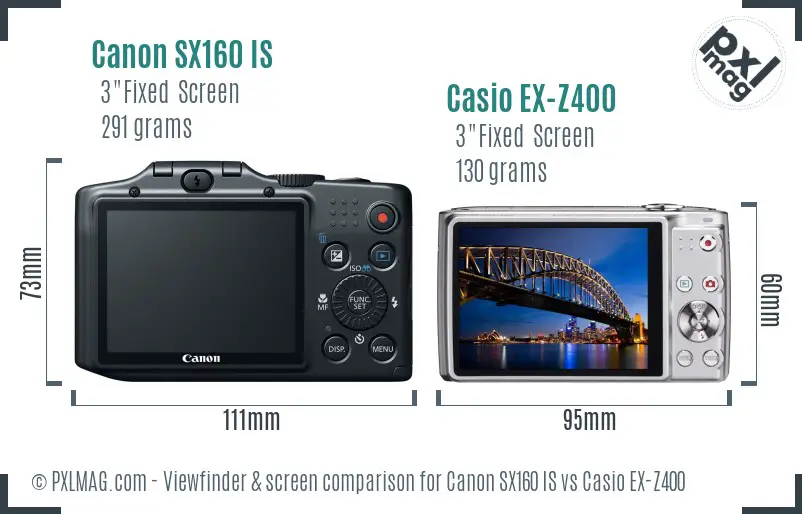 Canon SX160 IS vs Casio EX-Z400 Screen and Viewfinder comparison