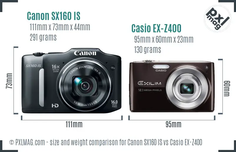 Canon SX160 IS vs Casio EX-Z400 size comparison