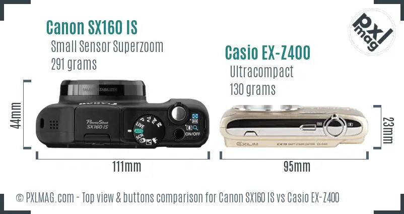 Canon SX160 IS vs Casio EX-Z400 top view buttons comparison