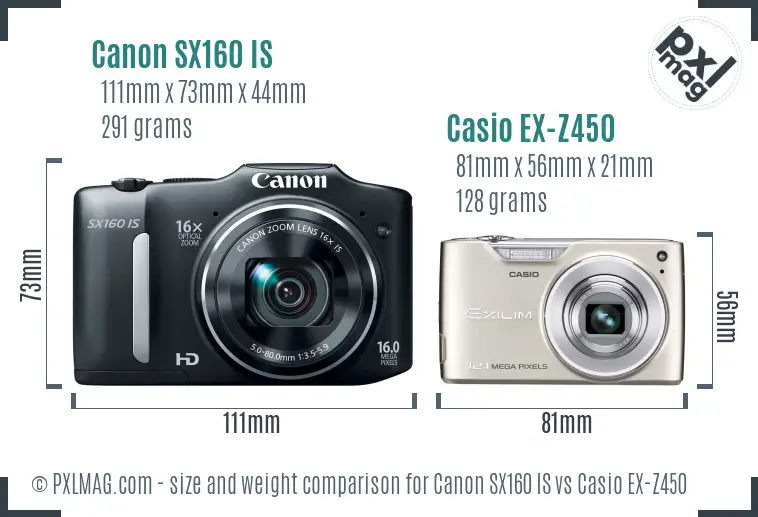 Canon SX160 IS vs Casio EX-Z450 size comparison