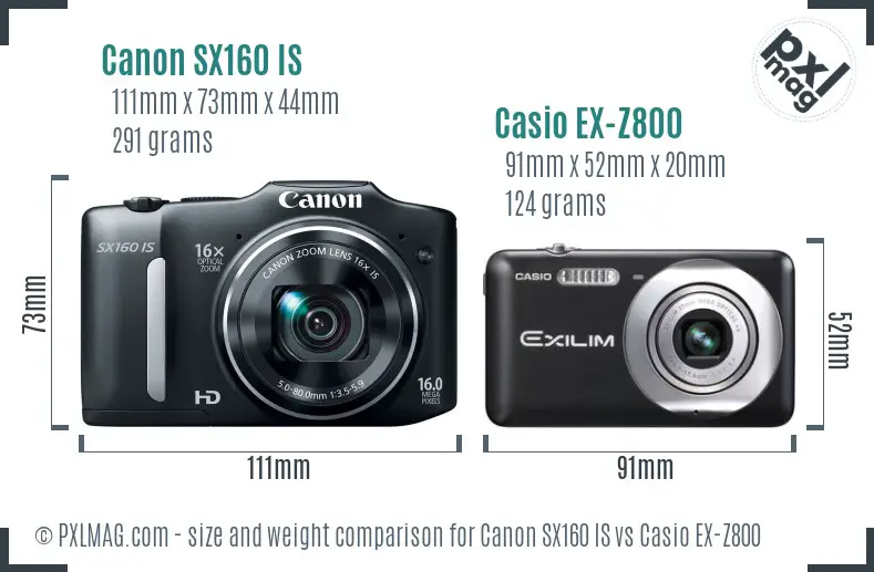 Canon SX160 IS vs Casio EX-Z800 size comparison