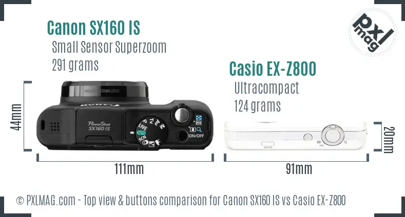 Canon SX160 IS vs Casio EX-Z800 top view buttons comparison