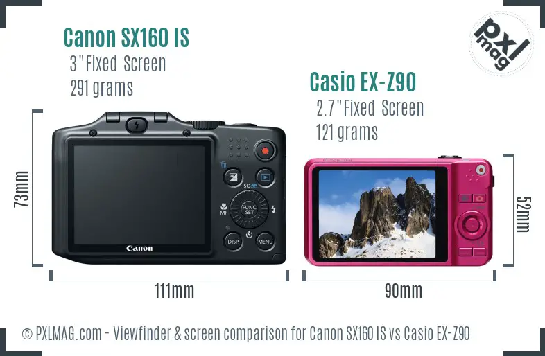 Canon SX160 IS vs Casio EX-Z90 Screen and Viewfinder comparison Canon SX160 IS vs Casio EX-Z90 Screen and Viewfinder comparison
