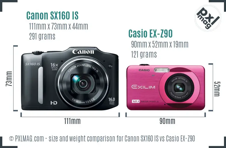 Canon SX160 IS vs Casio EX-Z90 size comparison Canon SX160 IS vs Casio EX-Z90 size comparison