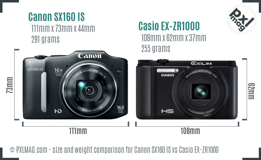 Canon SX160 IS vs Casio EX-ZR1000 size comparison