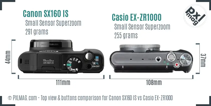 Canon SX160 IS vs Casio EX-ZR1000 top view buttons comparison