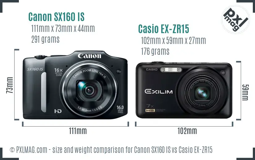 Canon SX160 IS vs Casio EX-ZR15 size comparison