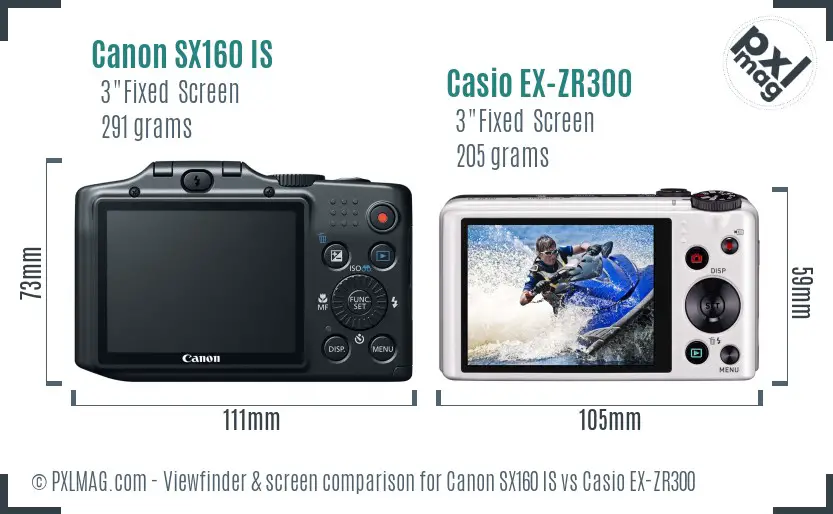 Canon SX160 IS vs Casio EX-ZR300 Screen and Viewfinder comparison