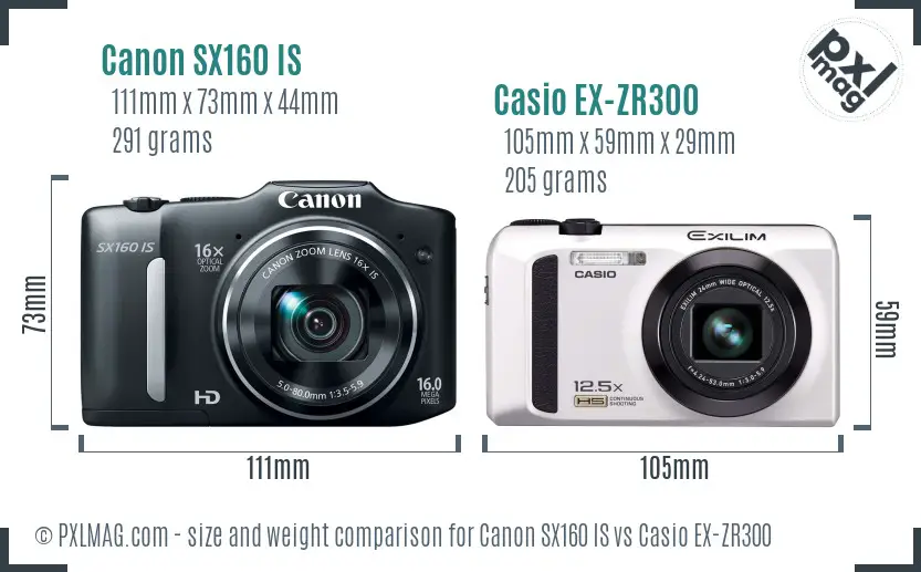 Canon SX160 IS vs Casio EX-ZR300 size comparison