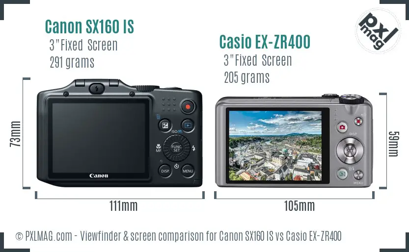 Canon SX160 IS vs Casio EX-ZR400 Screen and Viewfinder comparison