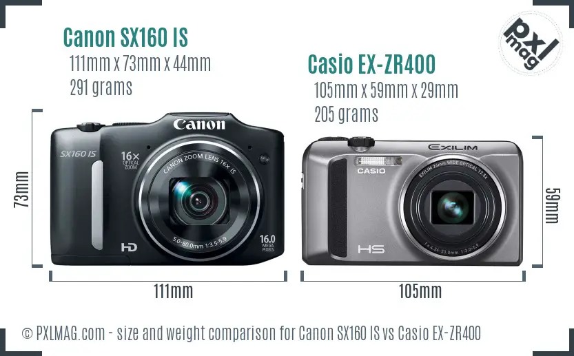 Canon SX160 IS vs Casio EX-ZR400 size comparison