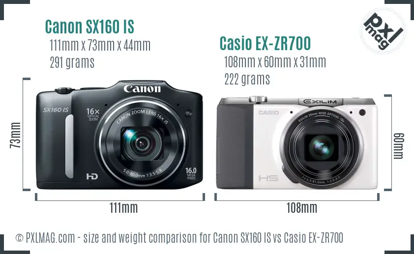 Canon SX160 IS vs Casio EX-ZR700 size comparison