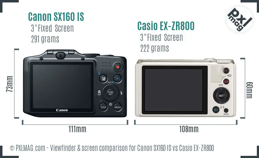 Canon SX160 IS vs Casio EX-ZR800 Screen and Viewfinder comparison