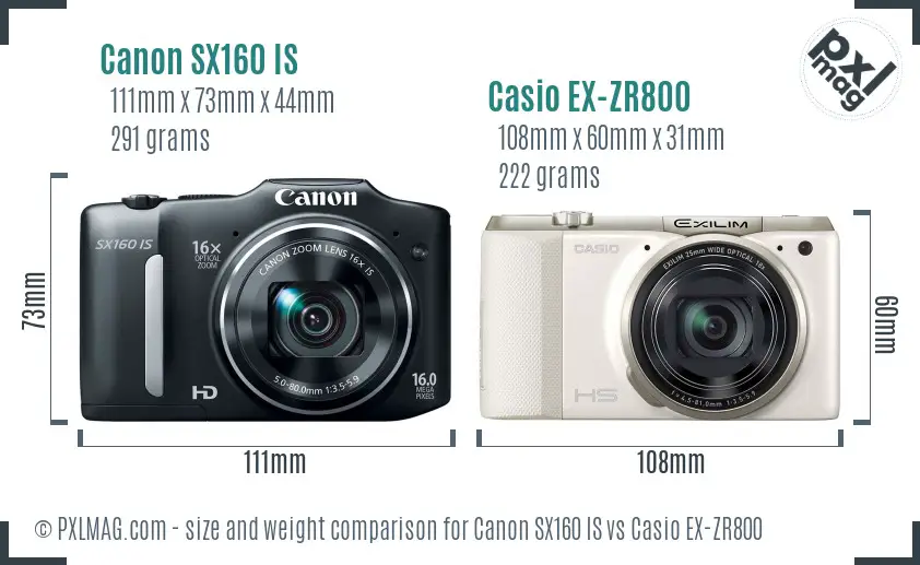 Canon SX160 IS vs Casio EX-ZR800 size comparison