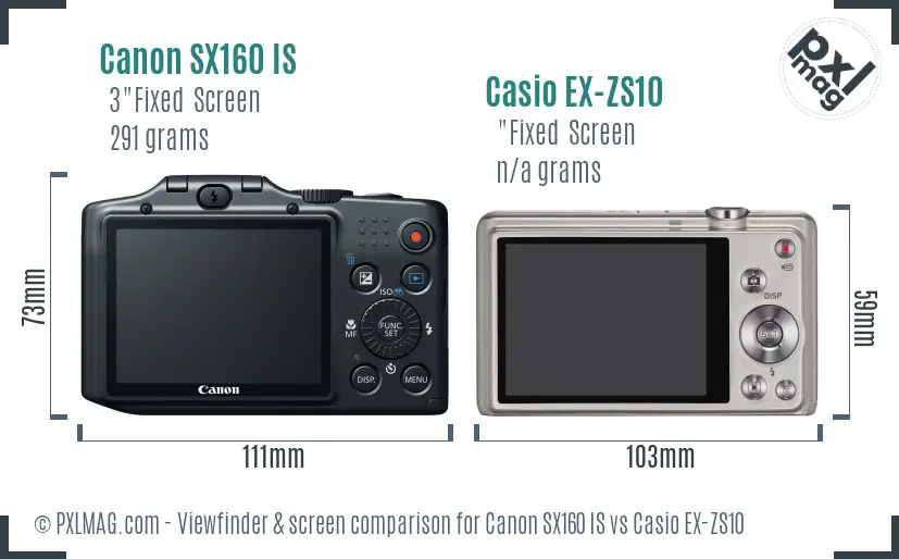 Canon SX160 IS vs Casio EX-ZS10 Screen and Viewfinder comparison