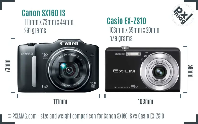 Canon SX160 IS vs Casio EX-ZS10 size comparison