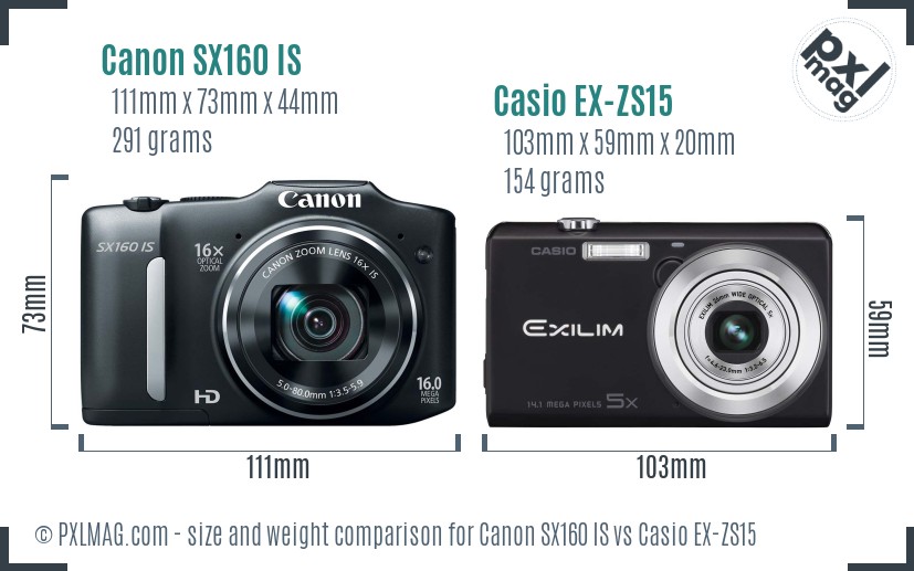 Canon SX160 IS vs Casio EX-ZS15 size comparison Canon SX160 IS vs Casio EX-ZS15 size comparison