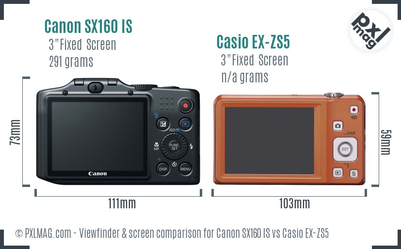 Canon SX160 IS vs Casio EX-ZS5 Screen and Viewfinder comparison