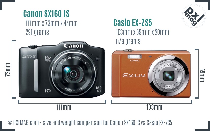 Canon SX160 IS vs Casio EX-ZS5 size comparison