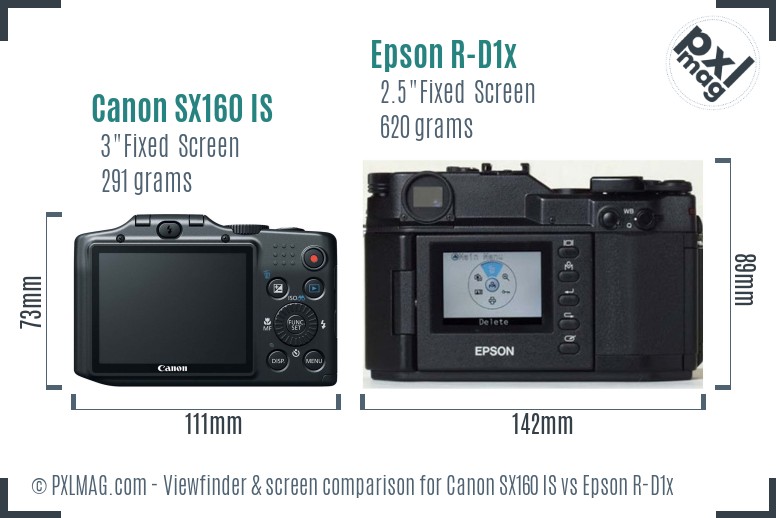 Canon SX160 IS vs Epson R-D1x Screen and Viewfinder comparison