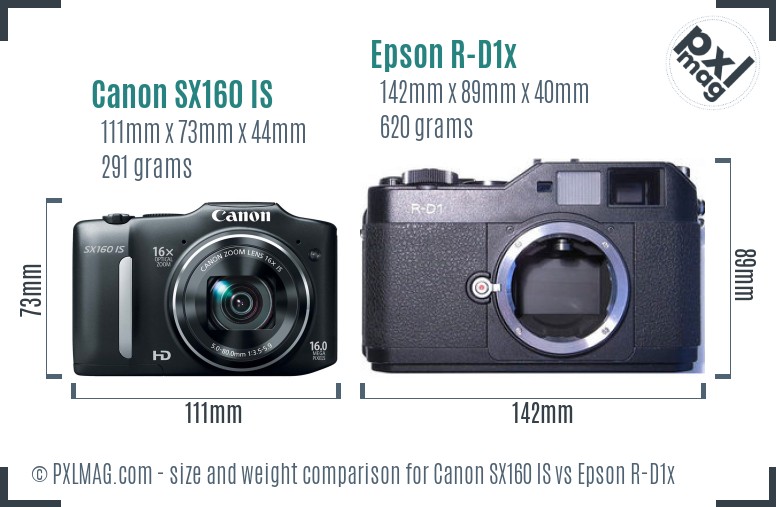 Canon SX160 IS vs Epson R-D1x size comparison